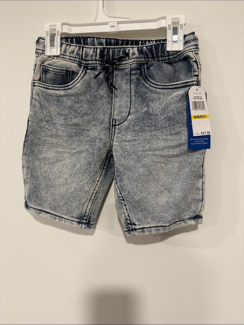 Nautica Boys Faded Gray Acid-Wash Denim Shorts